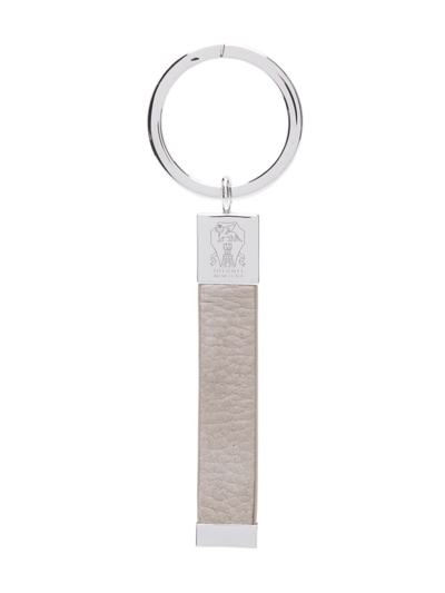 Shop Brunello Cucinelli Logo-engraved Leather Keychain In Grau