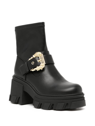 Shop Versace Jeans Couture 80mm Logo-engraved Buckle Leather Boots In Schwarz