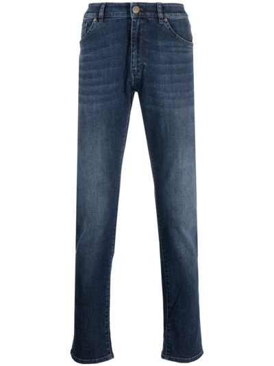Shop Pt Torino Washed-denim Slim-cut Jeans In Blau
