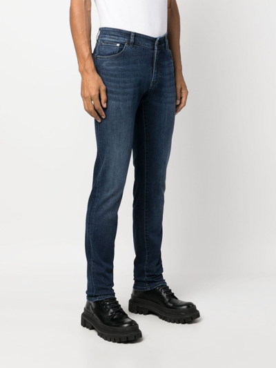 Shop Pt Torino Washed-denim Slim-cut Jeans In Blau