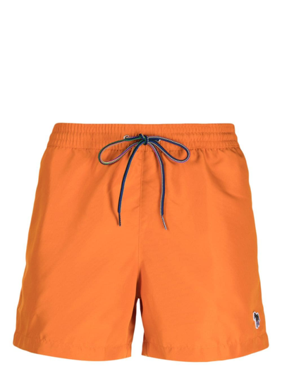 Shop Paul Smith Drawstring-waist Swim Shorts In Orange