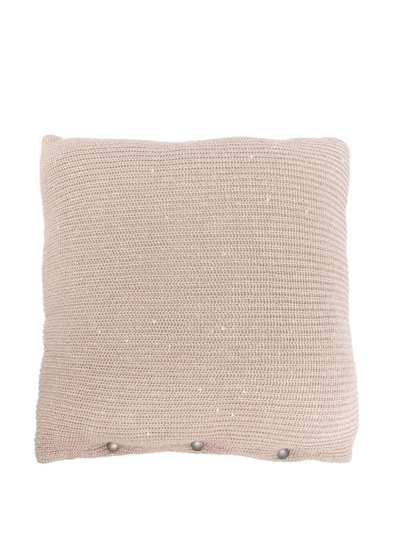 Shop Brunello Cucinelli Sequin-embellished Ribbed-knit Cushion In Nude