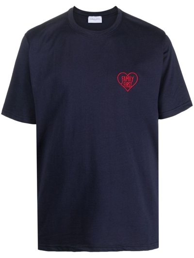 Shop Family First Logo-embroidered Cotton T-shirt In Blau
