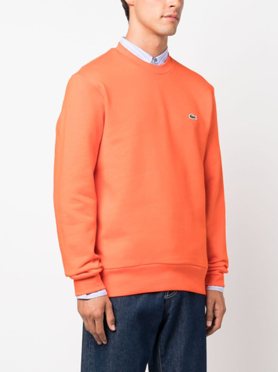 Shop Lacoste Logo-patch Crew-neck Sweatshirt In Orange