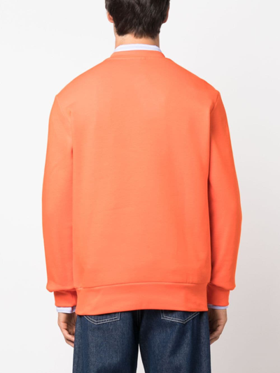 Shop Lacoste Logo-patch Crew-neck Sweatshirt In Orange