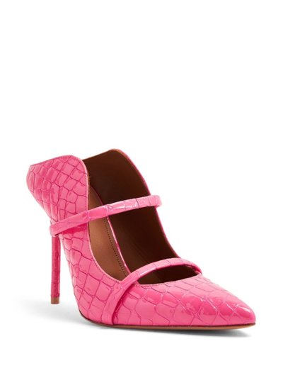 Shop Malone Souliers Embossed Crocodile-effect Leather Mules In Rosa