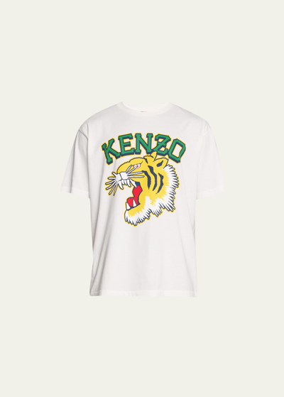 Shop Kenzo Men's Tiger Varsity Oversized T-shirt In Off White
