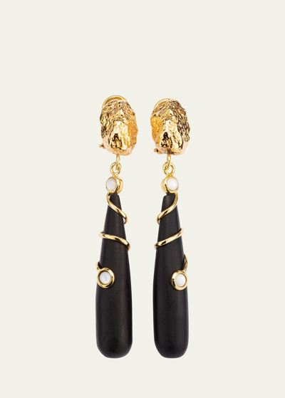 Shop Grazia And Marica Vozza Ebony Wood, Mother Of Pearl And Gold Nugget Earrings In Multi