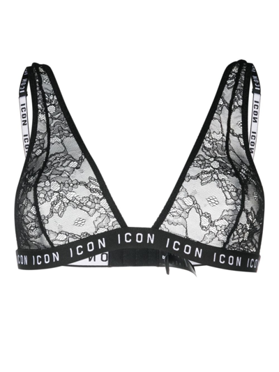 Shop Dsquared2 Icon Lace Triangle Bra In Black