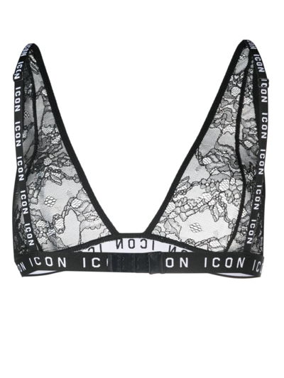 Dsquared2 Lace-pattern Triangle-cup Bra In Black