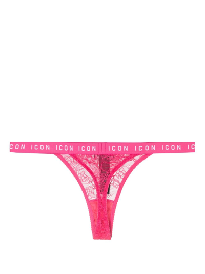 Shop Dsquared2 Icon Lace-panel Thong In Pink