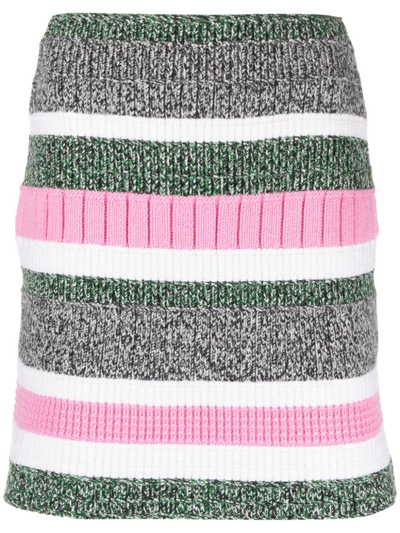 Shop Barrie Stripe-pattern Cashmere Straight Skirt In Green