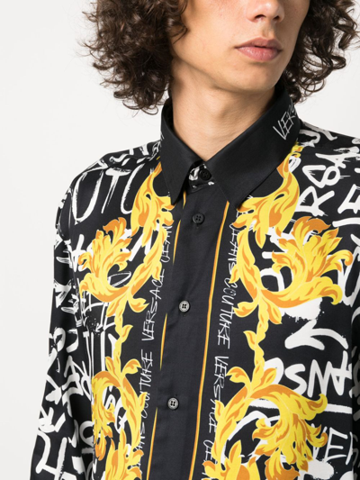 Shop Versace Jeans Couture Logo-print Long-sleeve Shirt In Black