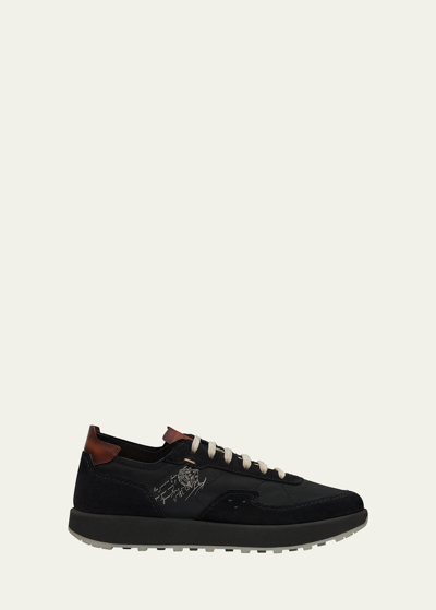 Shop Berluti Men's Light Track Scritto Nylon Low-top Sneakers In Black
