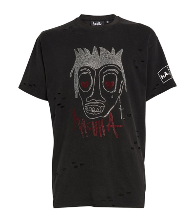 Shop Haculla Crystal-embellished Face T-shirt In Black