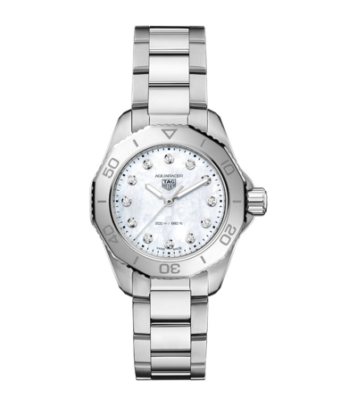 Shop Tag Heuer Stainless Steel, Diamond And Mother-of-pearl Aquaracer Watch 30mm In White