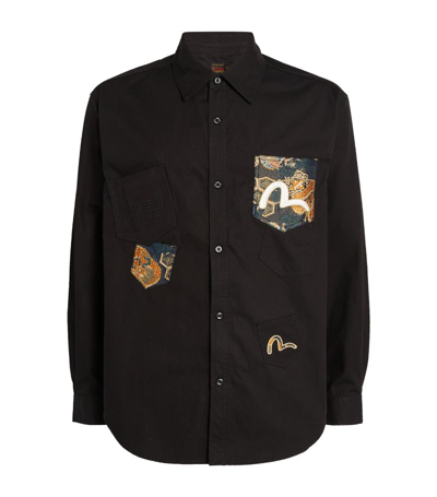 Shop Evisu Brocade Pockets Shirt In Black