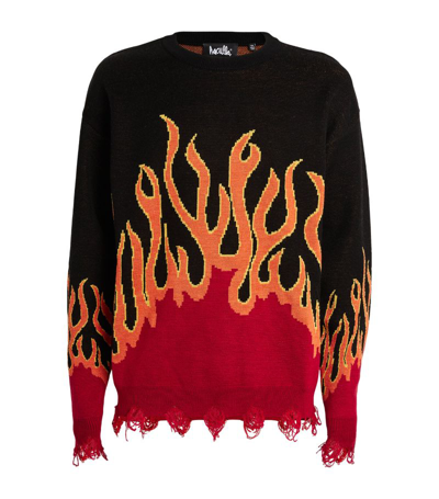 Shop Haculla Distressed Wool Flames Sweater In Black