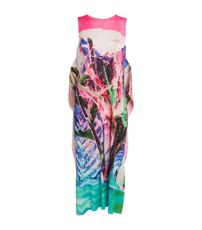 Shop Issey Miyake Pleated Tropical Winter Midi Dress In Pink