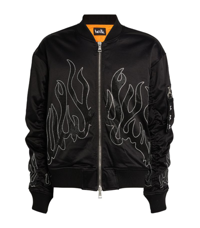 Shop Haculla Crystal-embellished Flame Bomber Jacket In Black