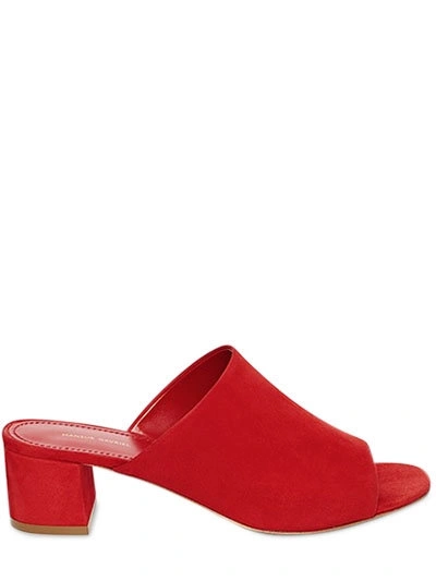 Shop Mansur Gavriel 40mm Suede Mule Sandals, Red