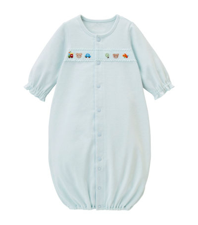 Shop Miki House Cotton Playsuit (0-3 Months) In Blue