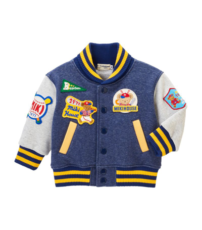 Shop Miki House Cotton Varsity Bomber Jacket (2-5 Years) In Navy
