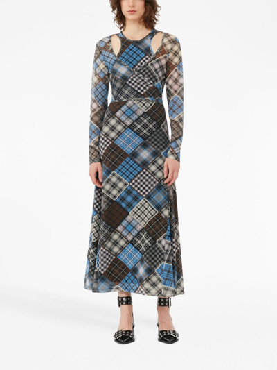 Shop Ganni Check-print Wrap Midi Dress In Blue