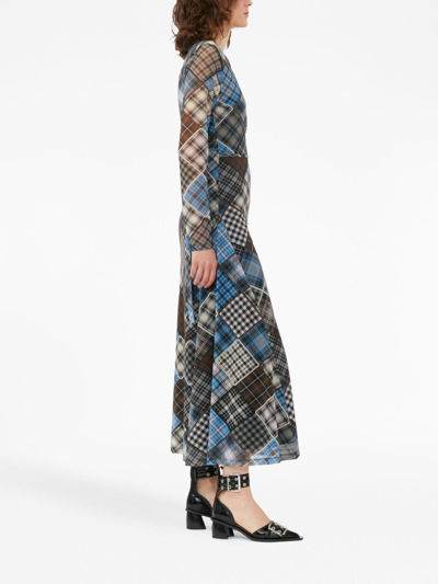 Ganni Check-print Wrap Midi Dress In Blue