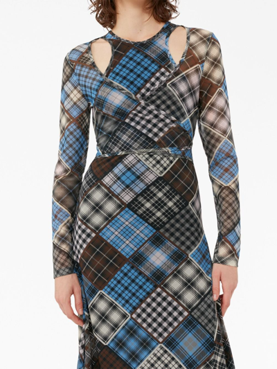 Ganni Check-print Wrap Midi Dress In Blue
