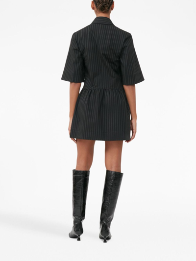 Shop Ganni Striped Polo Minidress In Black