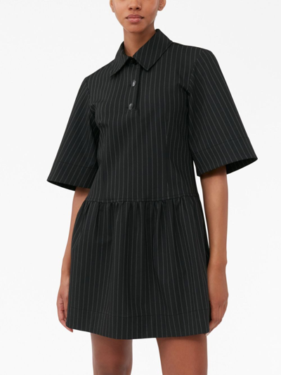 Shop Ganni Striped Polo Minidress In Black