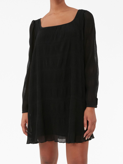 Shop Ganni Pleated Georgette Minidress In Black