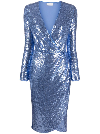 Shop Ermanno Firenze Sequined Wrap Midi Dress In Blue