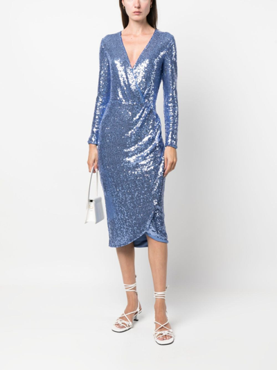 Shop Ermanno Firenze Sequined Wrap Midi Dress In Blue