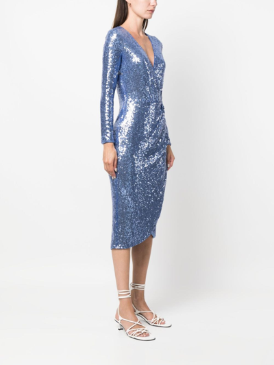 Shop Ermanno Firenze Sequined Wrap Midi Dress In Blue