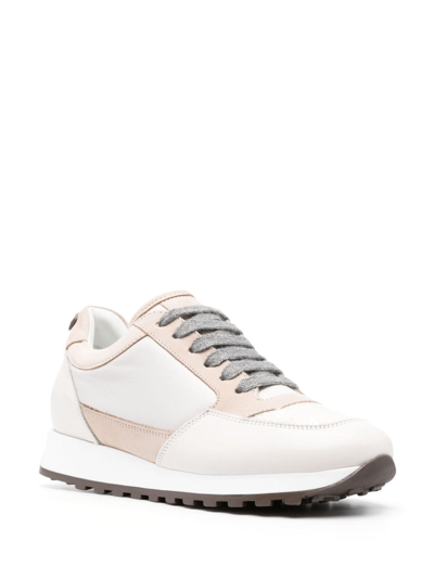 Shop Peserico Lace-up Panelled Sneakers In Neutrals