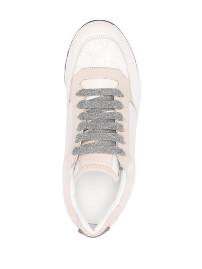 Shop Peserico Lace-up Panelled Sneakers In Neutrals