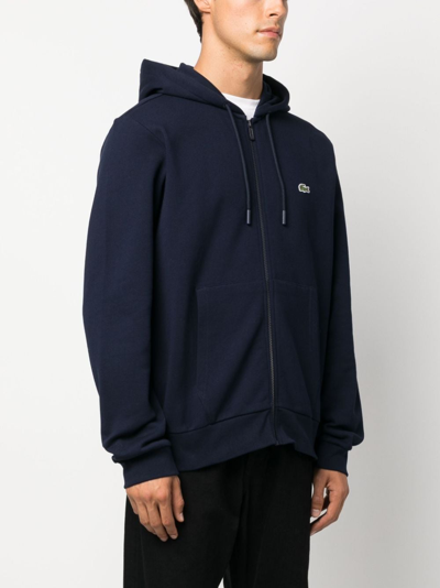 Shop Lacoste Logo-embroidered Zip-up Hoodie In Blue