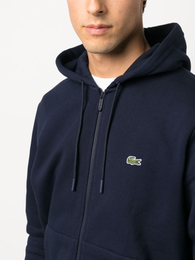 Lacoste Hoodie With Logo Patch In Blue