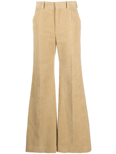 Shop Chloé Corduroy Tailored Flared Trousers In Neutrals