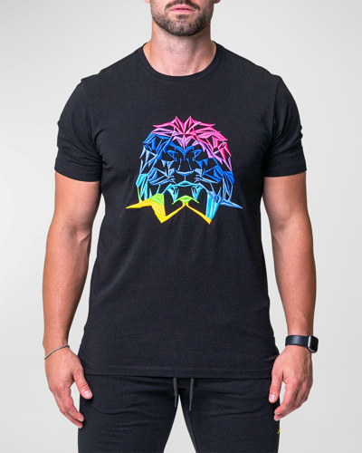 Shop Maceoo Men's Neon Embroidered T-shirt In Black