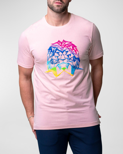 Maceoo Lion Face Embroidered T-shirt In Pink