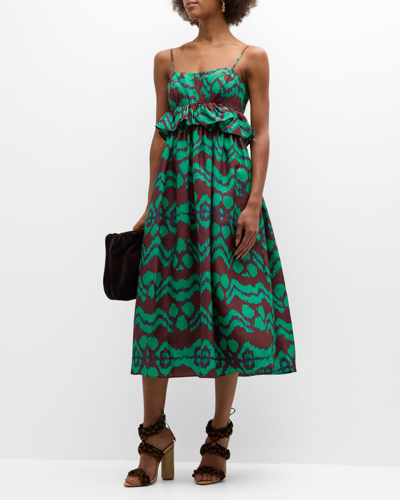 Shop Ulla Johnson Amaliya Tie-back Sleeveless Silk Taffeta Midi Dress In Malachite