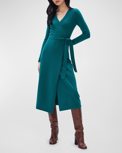 Shop Diane Von Furstenberg Astrid Wool-cashmere Midi Wrap Dress In Fall Green