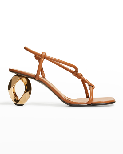 Shop Jw Anderson Strappy Leather Chain-heel Sandals In Pecan