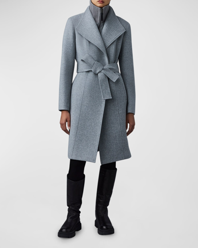 Shop Mackage Norita Double-face Belted Wool Coat In Grey Melange