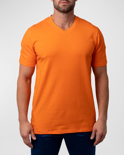 Shop Maceoo Men's Vivaldi Solid V-neck T-shirt In Orange