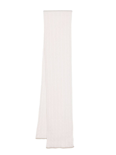 Shop Eleventy Cable-knit Cashmere Scarf In Neutrals