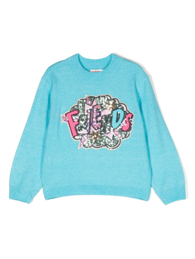 Shop Billieblush Sequin-embellished Crew-neck Sweatshirt In 蓝色